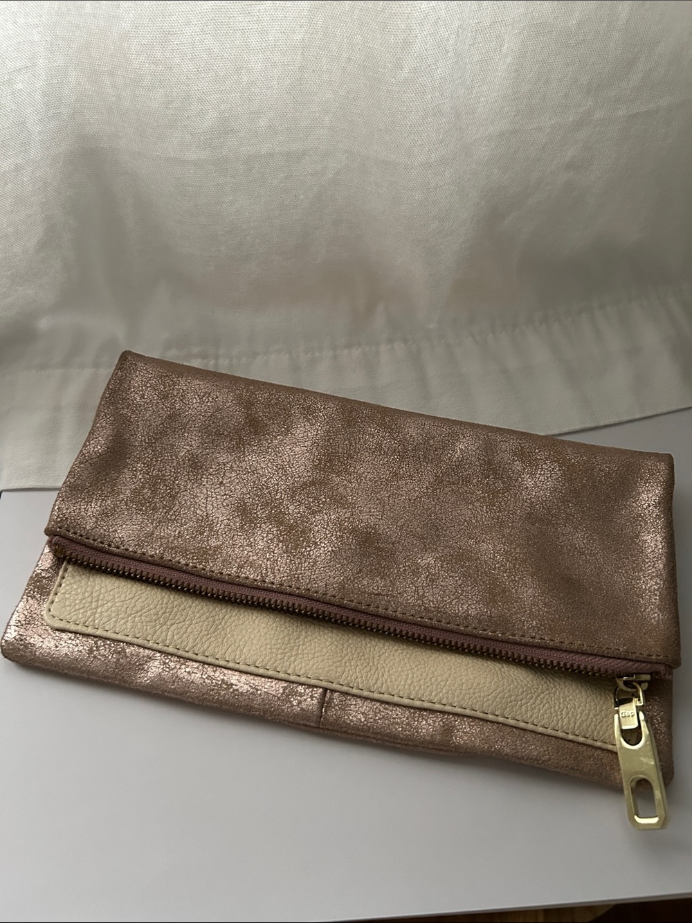 GAP Metallic Rose Pink Leather Clutch